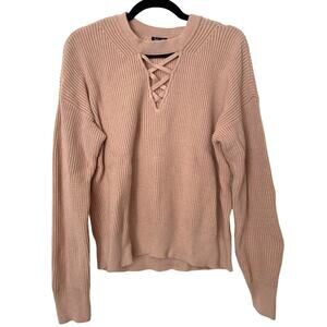 NWOT Splendid Pink CrissCross Knit Chunky Cozy LongSleeve Pullover Sweater-XL